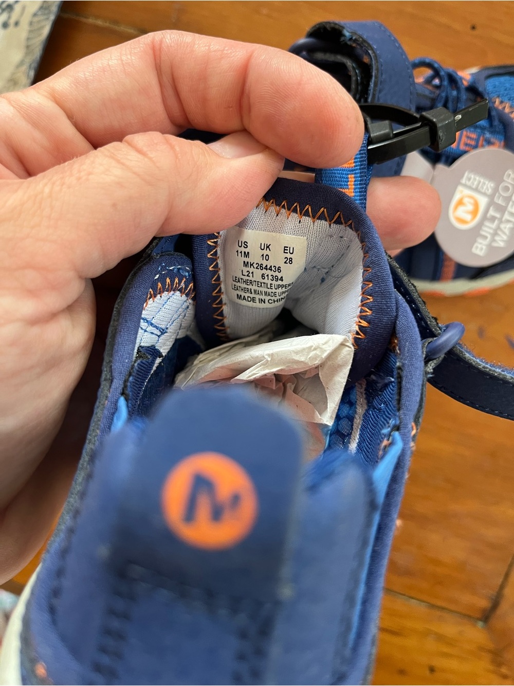 Merrell Blue and Orange Kids Water Shoes with Hook-and-Loop Strap - Picture 3 of 3